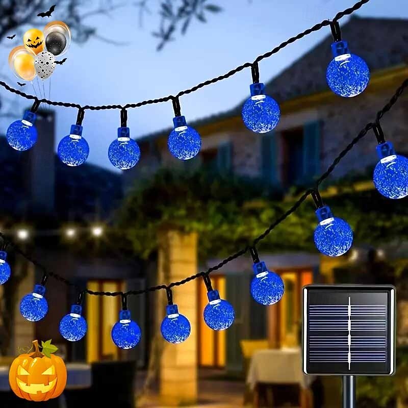 Solar Bubble Ball String Light, Outdoor Waterproof Crystal Globe Lights for Halloween Christmas Wedding Festival Garden Tree Atmosphere Decorative, Purple Orange Multicolor Light 5M-20Leds/6.5M-30Leds3