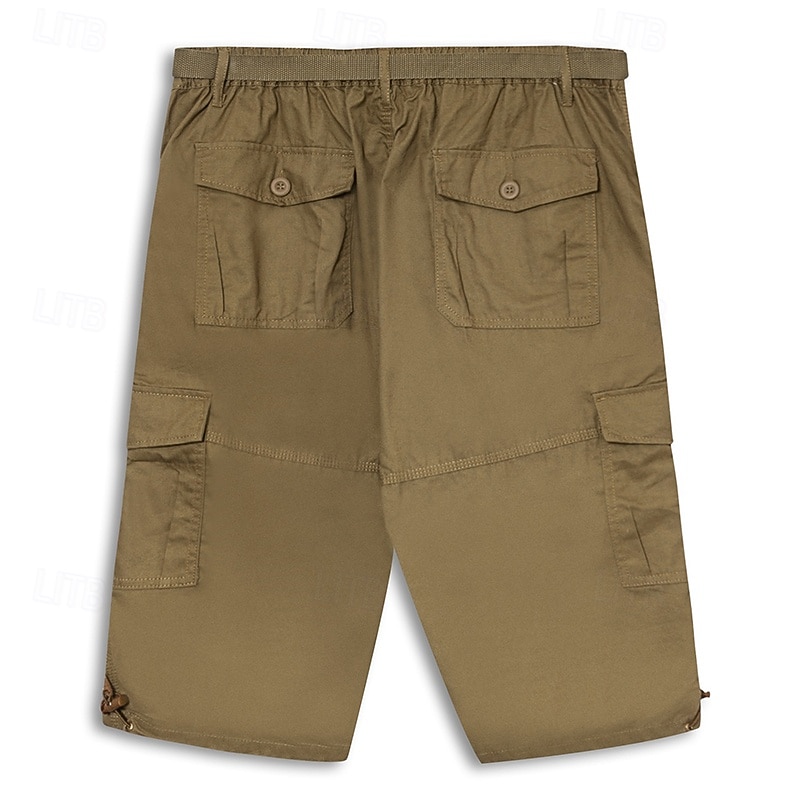 Men's Cargo Shorts Capri Pants Hiking Shorts Zipper Pocket Leg Drawstring Plain Comfort Breathable Outdoor Daily Going out Casual Big and Tall Army Yellow Black4