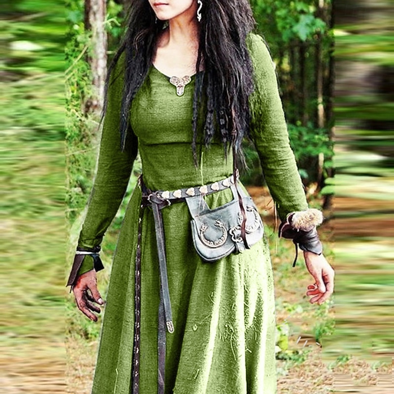 Retro Vintage Medieval Renaissance Dress Cosplay Costume Tunic Dress Viking Ranger Elven Fancy Dress Women's Celtic Viking Halloween Carnival Masquerade Performance Halloween LARP Adults' Dress All4