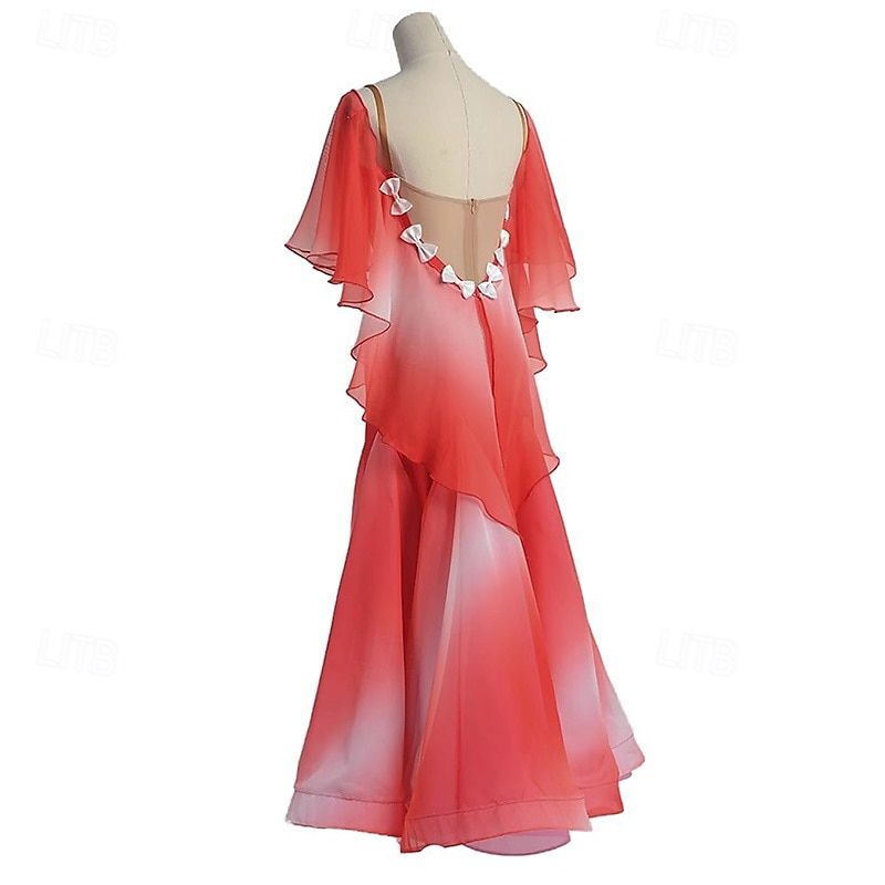 Ballroom Dance Dress Butterfly Splicing Women's Performance Party Sleeveless Chiffon Spandex2