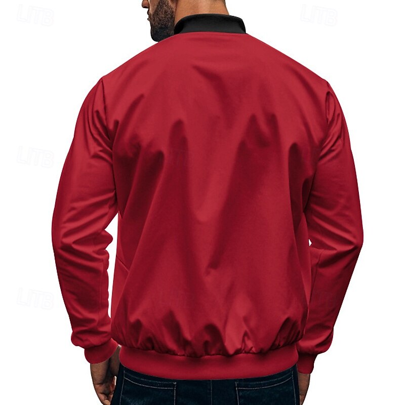 Men's Lightweight Jacket Varsity Jacket Daily Vacation Breathable Patchwork Spring & Fall Color Block Fashion Classic Stand Collar Regular Black Yellow Red Navy Blue Royal Blue Jacket 15