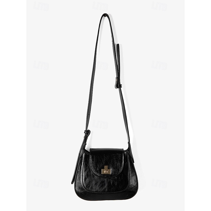 Women's Classic Black Leather Handbag - Elegant Flap Closure with Gold-Tone Hardware, Perfect for Professional and Evening Wear4