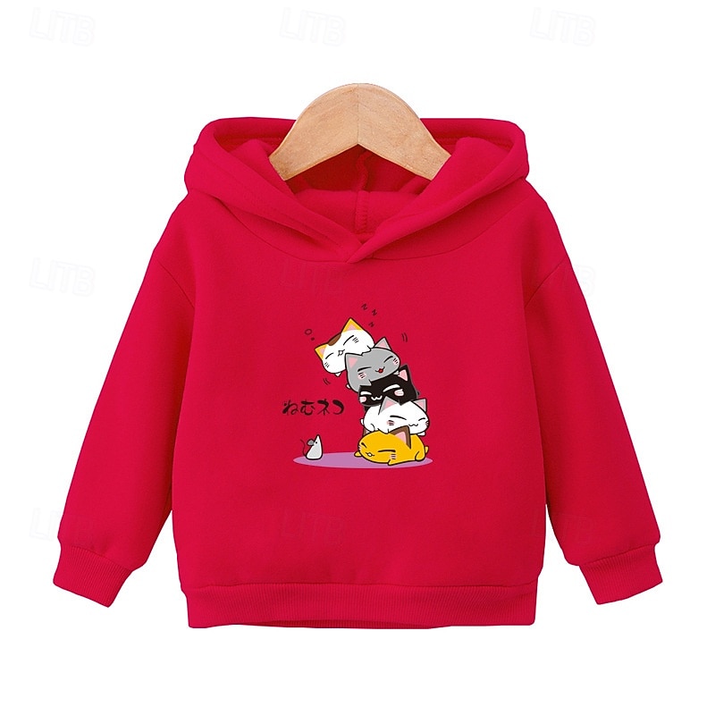 Boys Girls' 3D Cartoon Cat Hoodie Long Sleeve Fall Winter Fashion Basic Kids 4-7 Years Hooded Outdoor Casual Daily Regular Fit3