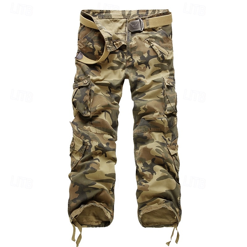 Men's Cargo Pants Tactical Pants Trousers Buttons Multi Pocket Camo Plain Wearable Outdoor Daily Camping & Hiking Fashion Classic Yellow camouflage Grass Green 5