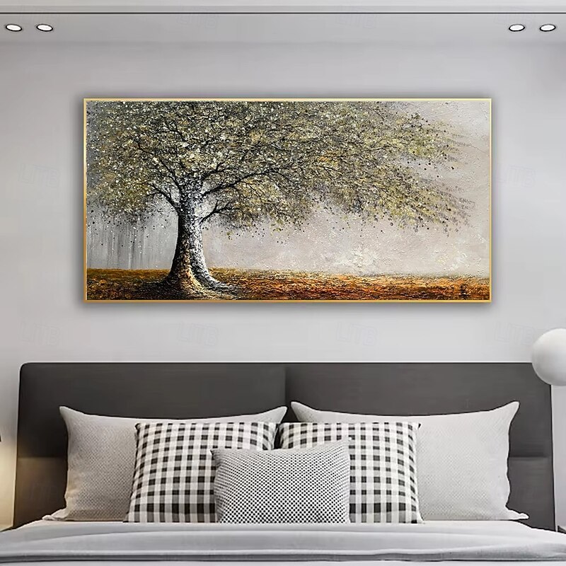 Handmade Oil Painting Canvas Wall Art Decoration Modern Abstract Texture Golden Money Tree for Living Room Home Decor Rolled Frameless Unstretched Painting2