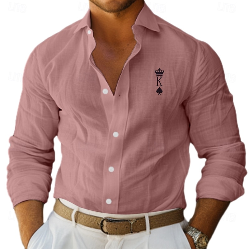 Men's Letter Printed Outdoor Vacation White Pink Green Gray Long Sleeve Lapel Spring Fall Clothing Apparel Button Up4