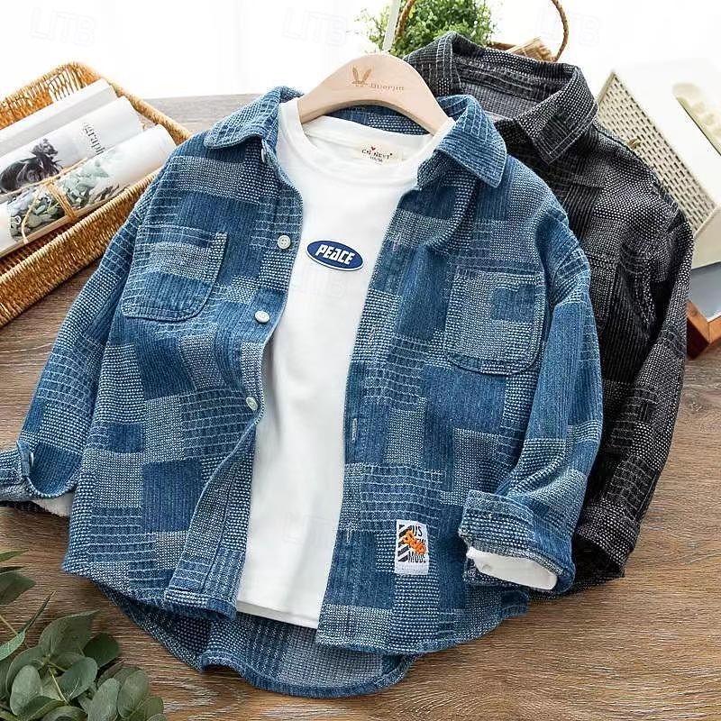 Boys' 3D Plaid Coat Outerwear Long Sleeve Spring Fall Streetwear Sport Basic Kids 4-12 Years Vacation Sport Daily Regular Fit
