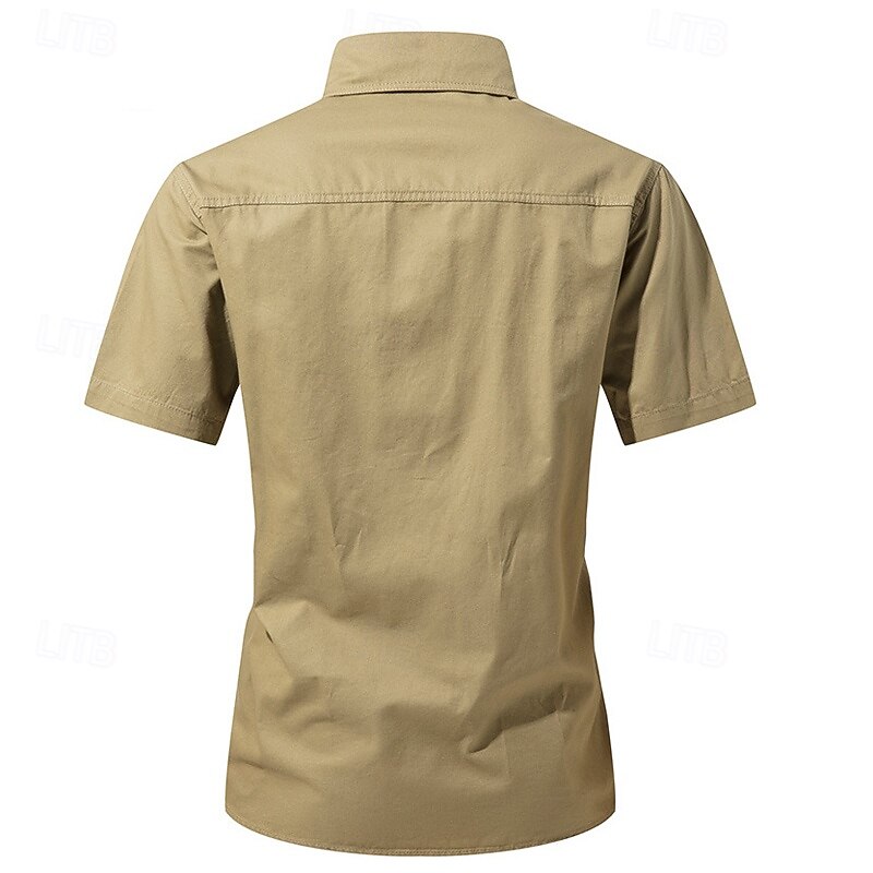 Men's Shirt Workwear Shirts Casual Shirt Work Shirt Button Up Shirt Black Blue khaki Army Green Gray Short Sleeve Plain Lapel Vacation Holiday Pocket Clothing Apparel 100% Cotton Fashion Casual2