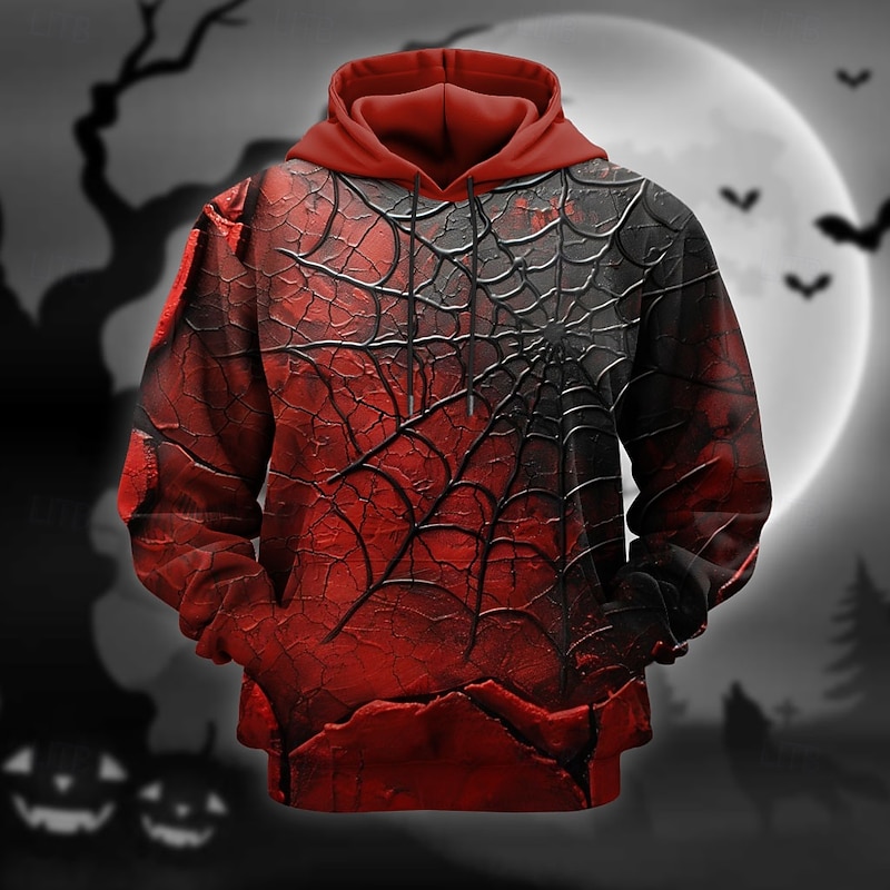 Halloween Men's Spider Hoodie Hoodies Sweatshirt Fashion Cool Long Sleeve Hooded Vacation Halloween Red Pocket 3D Print Fall Winter Designer