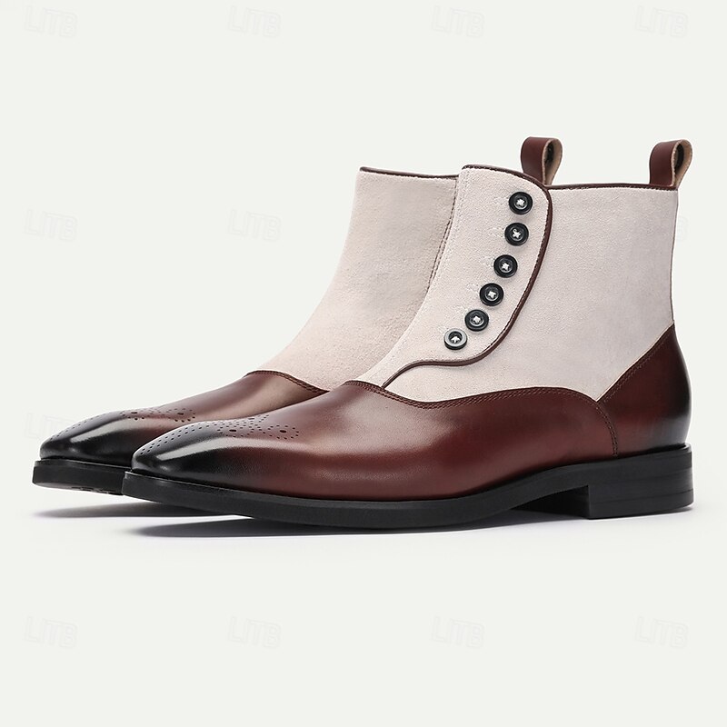 Men's Two-Tone Premium Cowhide Button-Up Suede Ankle Boots – Vintage Brogue Design, Ideal for Retro Events & Sophisticated Casual Wear2