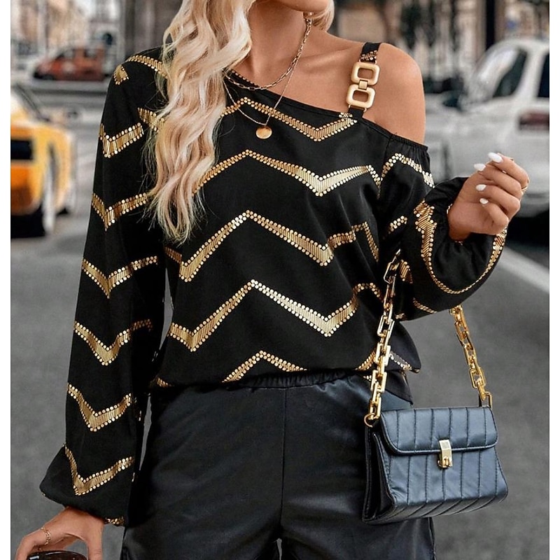 Women's Blouse Stylish Modern Lantern Sleeve Long Sleeve Work Daily Black Spring Fall3