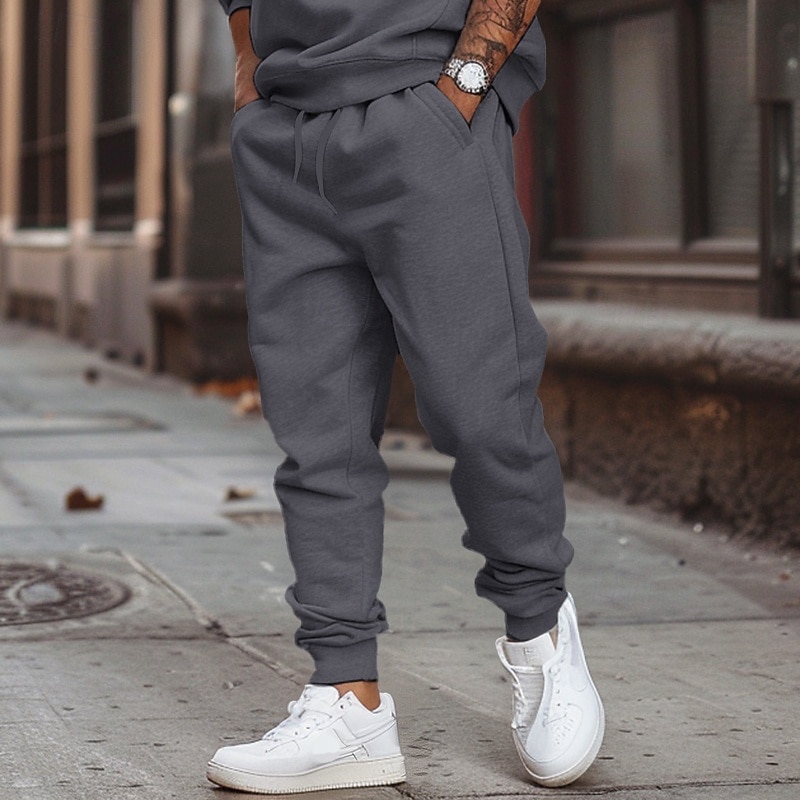 Men's Fleece Pants Sweatpants Joggers Trousers Casual Pants Drawstring Elastic Waist Plain Breathable Soft Full Length Outdoor Work Daily Sports Fashion Black Navy Blue Micro-elastic