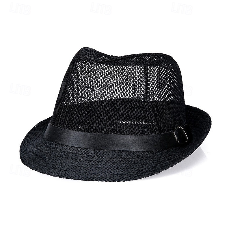 Men's Straw Hat Sun Hat Wild Brim Hat Black White Linen Mesh Fashion Casual Street Daily Plain Breathable2