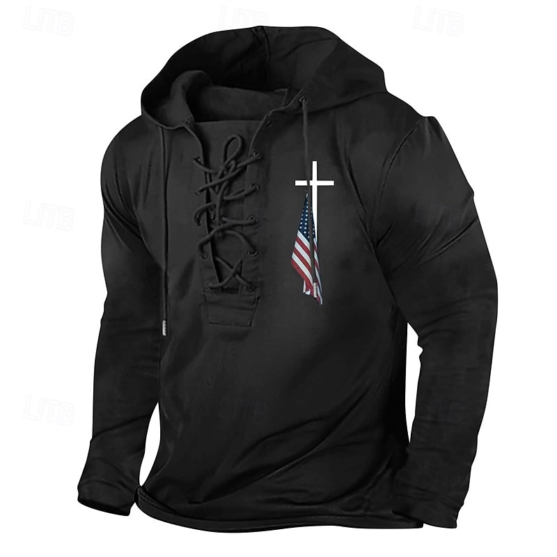 Men's Hoodie Black White+Black Black White Hooded Cross Drawstring Sports & Outdoor Daily Holiday Streetwear Basic Casual Spring &  Fall Clothing Apparel Hoodies Sweatshirts2