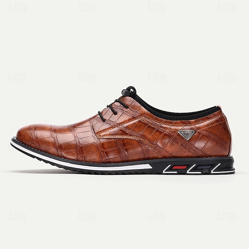 Men's Brown Embossed Faux Leather Sneakers with Lace-Up Design and Cushioned Sole - Stylish Casual Shoes for Everyday Comfort4