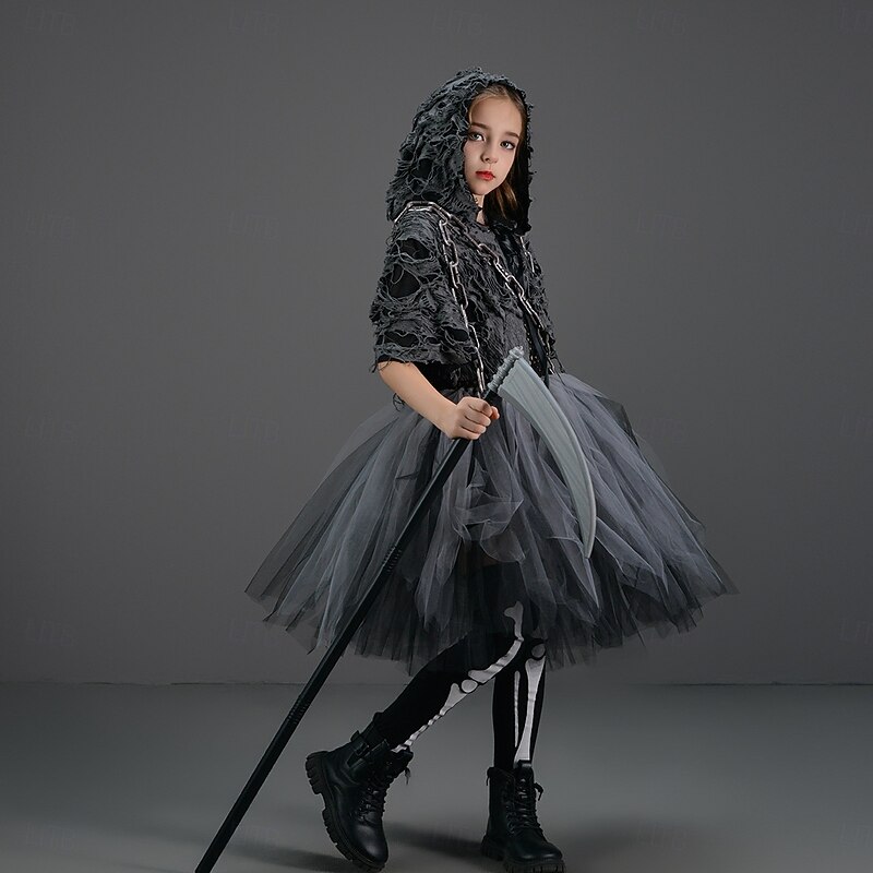 Grim Reaper Halloween Costume Tutu Scary Costume Dress Up Kid's Girls' Children's Day Masquerade Party Easy Halloween Costumes Dress Up3
