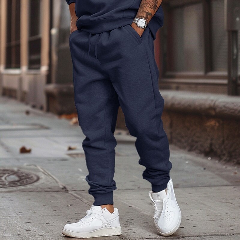Men's Fleece Pants Sweatpants Joggers Trousers Casual Pants Drawstring Elastic Waist Plain Breathable Soft Full Length Outdoor Work Daily Sports Fashion Black Navy Blue Micro-elastic2