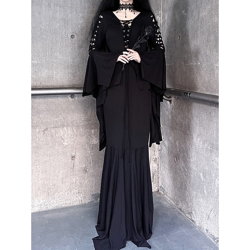 Punk & Gothic Dress Witch Morticia Addams Solid Color Fancy Dress Women's Fantasy Walpurgis Night Halloween Carnival Party / Evening Adults' Dress
