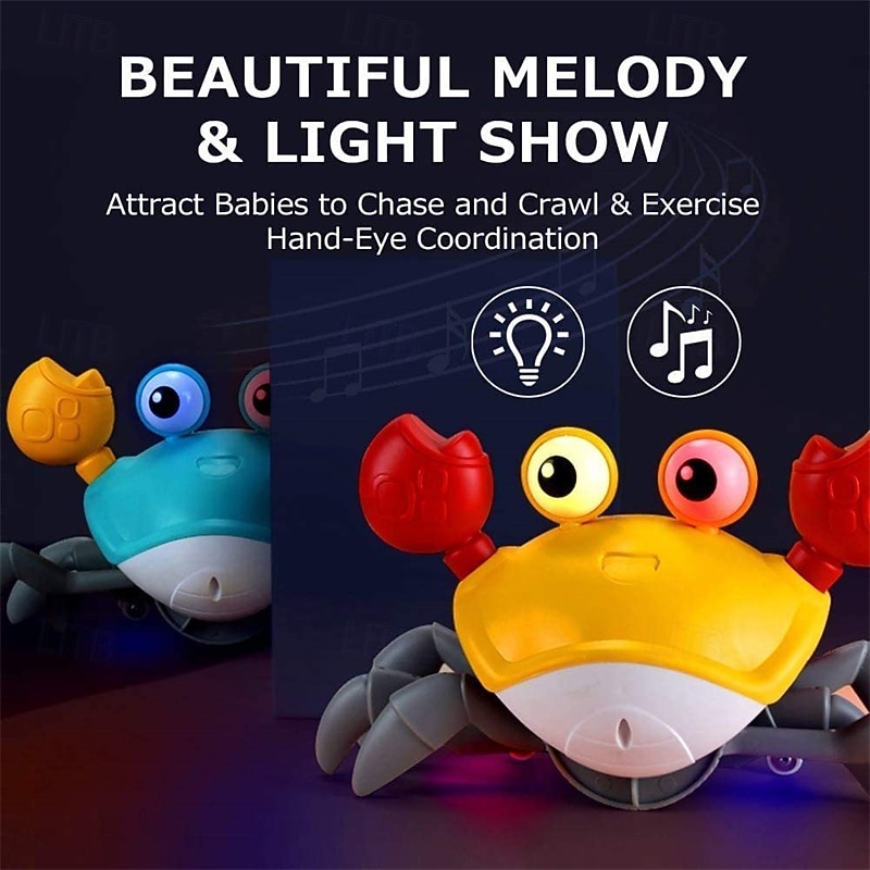 Crawling Crab Dog Cat Toys Escaping Crab Dogs Cats Toy with Obstacle Avoidance Sensor Interactive Pet Toys with Music Sounds & Lights for Dogs Cats Dancing Crab Toys Gifts for Puppy Small Medium4