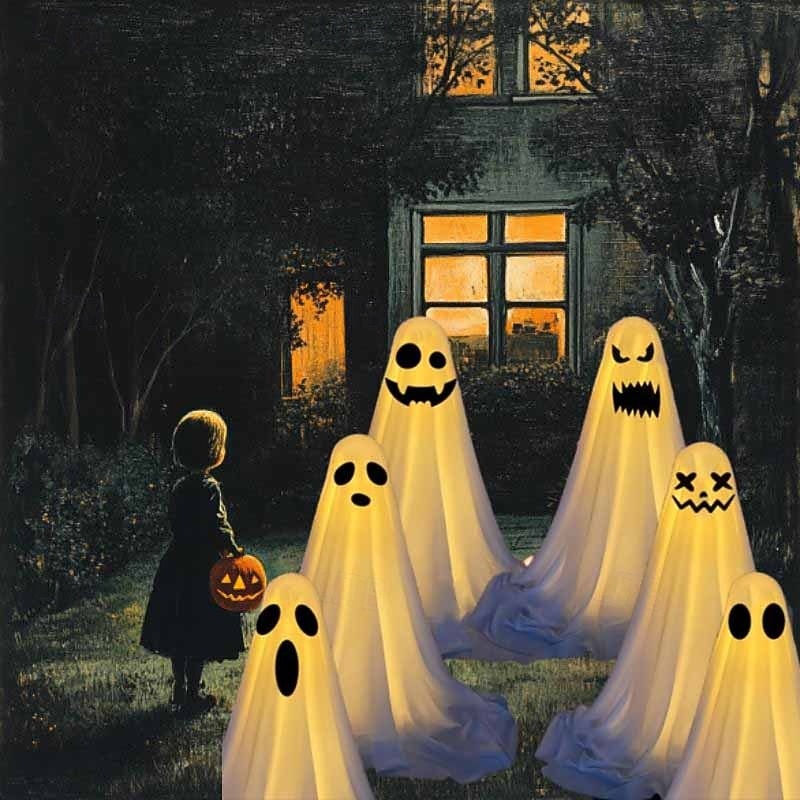Halloween Decorations Lighted Ghosts Outdoor Decoration Lights Yard Halloween Standing Ghost Lights Battery Operated Porch for Patio Spooky Atmosphere Decorations 1pc3