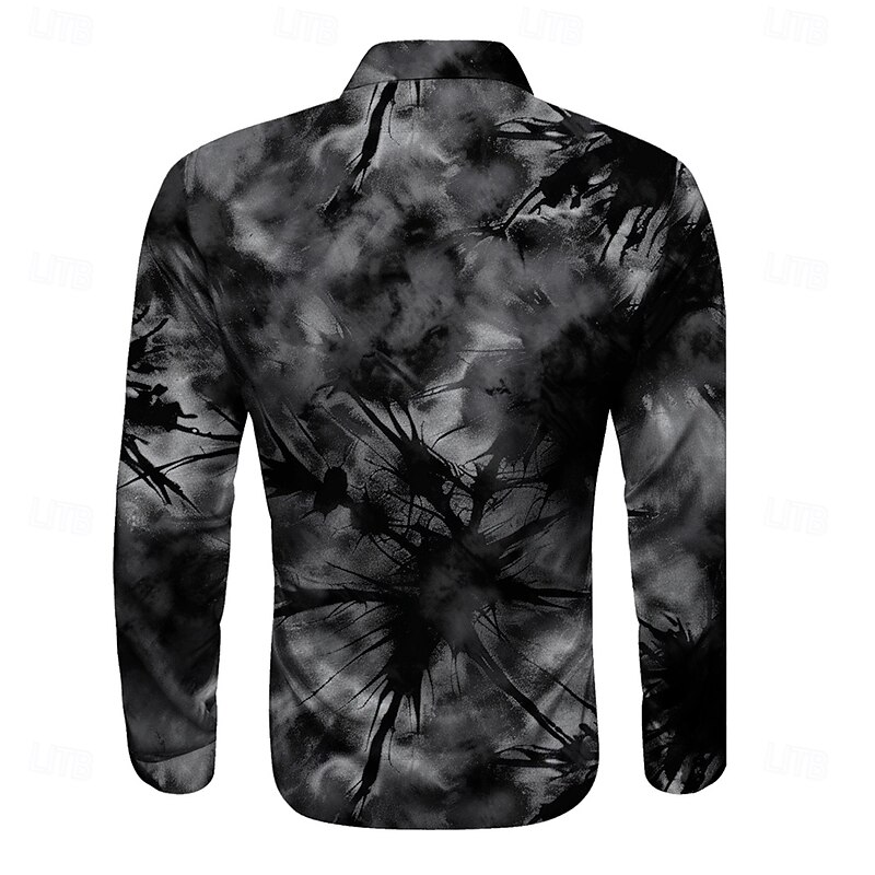 Men's Satin Shirt Button Up Shirt Tie Dye Vacation Party Evening Wear Black Blue Purple Long Sleeve Collared Shirts Summer Spring Clothing Apparel Button Up2