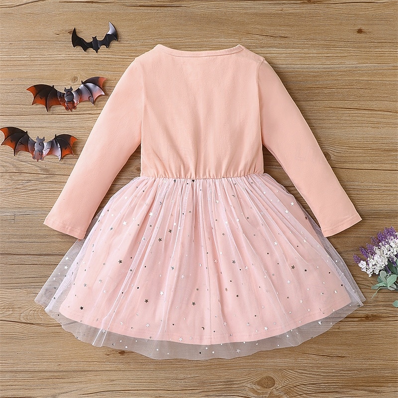 Girls' 3D Bat Dress Long Sleeve Spring Fall Vacation Daily Holiday Princess Beautiful Sweet Little Kids(4-7ys) 4-7 Years Casual Dress A Line Dress Tulle Dress Knee-length Regular Fit2