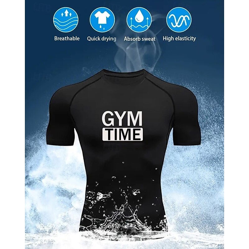 Men's Compression Shirt Athletic Shirt Gym Shirt Fitness Shirt Patchwork Short Sleeve Tee Tshirt Casual Athleisure Letter Quick Dry High Stretch Compression Breathable Gym Workout Walking Jogging