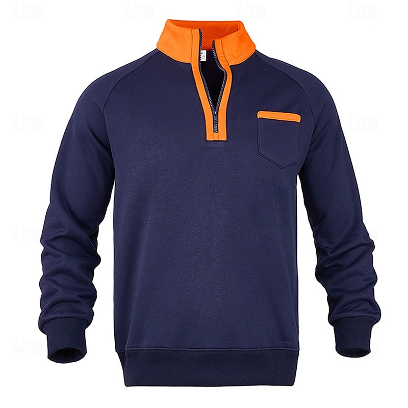 Men's Zip Sweatshirt Tactical Black Wine Navy Blue Light Grey Dark Gray Standing Collar Half Zip Color Block Pocket Work Sports & Outdoor Casual Streetwear Basic Casual Spring &  Fall Cross-Seasons3