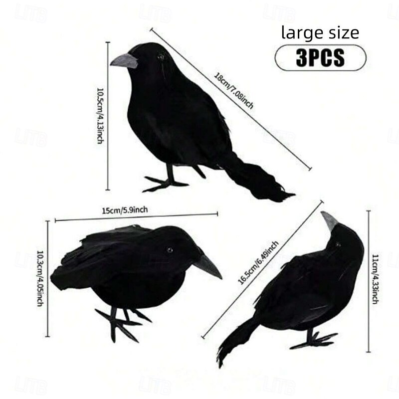 3pcs Realistic Black Crow Feather Halloween Decoration Props Set - Spooky Indoor and Outdoor Decor2