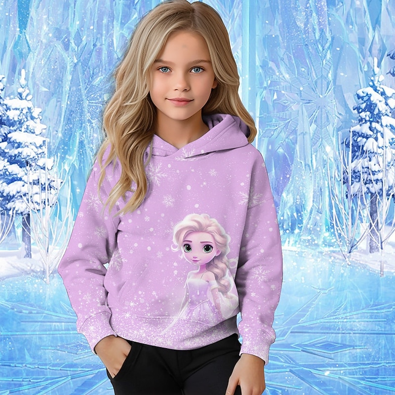 Girls' 3D Graphic Cartoon Snowflake Christmas Hoodie Hoodie Long Sleeve Fall Winter Fashion Adorable Basic Kids 4-12 Years Hooded Outdoor Casual Daily Regular Fit2