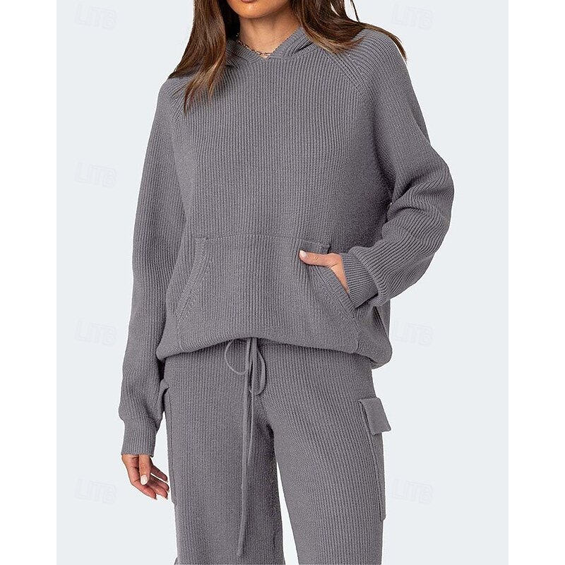 Women's Pullover Sweater Jumper Daily Casual Solid Color Hooded Pocket Long Sleeve Regular Tops Knit Home Work Daily Gray Fall Winter2