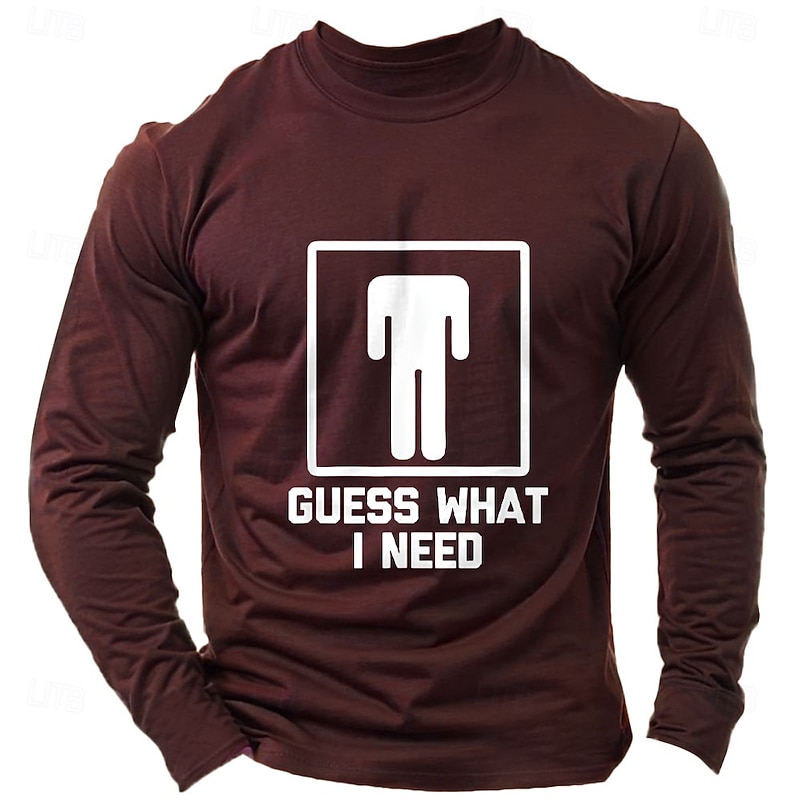 Men's Word / Phrase Abstract T Shirt Long Sleeve Shirt 100% Cotton Long Sleeve Graphic Shirt Dark Heather Grey Black Wine Comfortable Tee Vacation Street Fashion Designer Clothing2