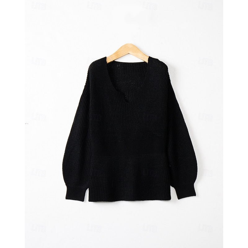 Women's Sweater Casual Solid Color V Neck V Neck Long Sleeve Regular Tops Knit Outdoor Daily Weekend Black Red Fall Winter3