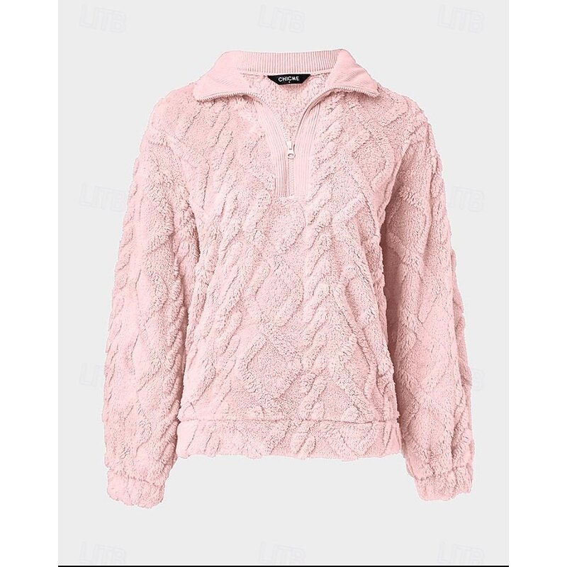 Women's Sweatshirt Elegant Fashion Comfrt Fleece Plain Work Dailywear Casual Hoodie Zipper Loose Fit Long Sleeve Pink Purple Khaki Light Grey Fall Winter3