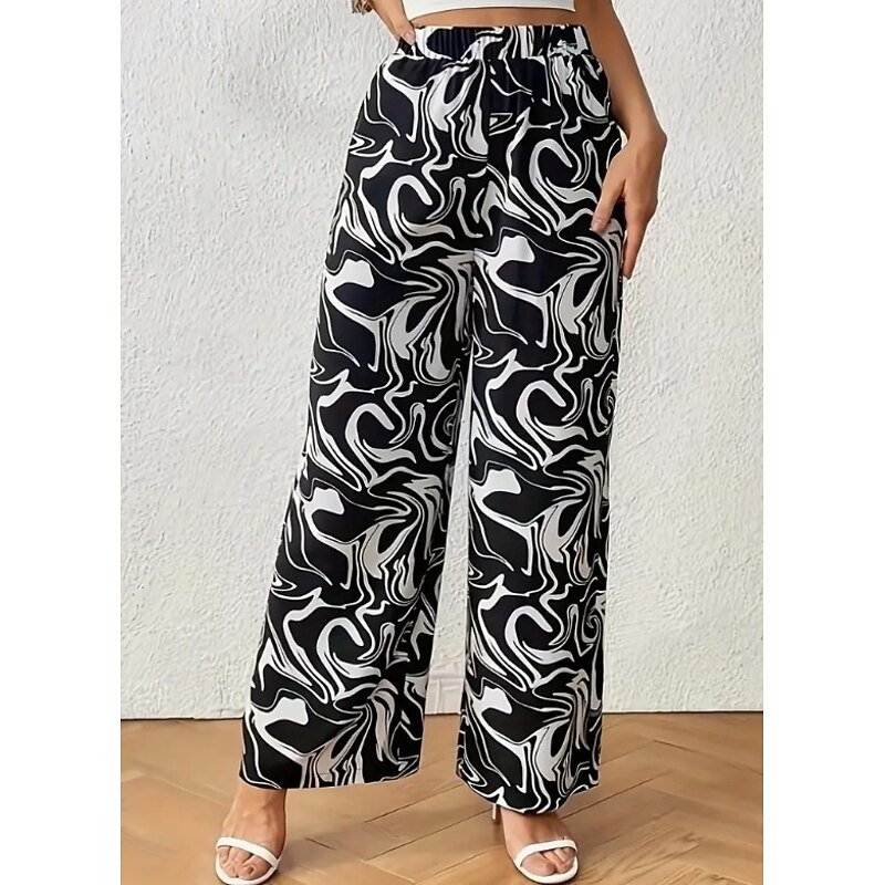 Women's Wide Leg Pants Trousers Fashion Long Graphic Wide Leg Printing Breathability Comfortable Micro-elastic Casual Daily Black White Pink Green Spring & Summer Regular Fit