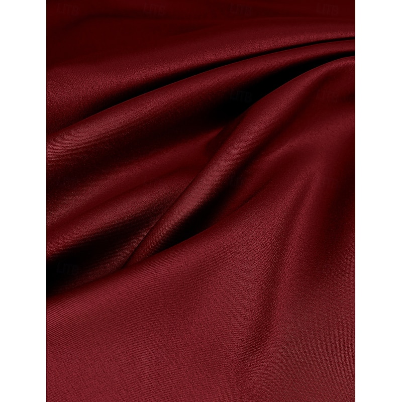 Red A-Line Vintage Embroidered Evening Gown Elegant Dress Tuxedo Dress Formal Floor Length 3/4 Length Sleeve Shirt Collar Satin with Appliques4