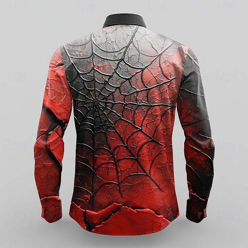 Halloween Men's Spider Halloween Costumes Button Up Shirt Long Sleeve Horror Party Evening Wear Fall Winter Spring & Summer Shirt Collar 3D Print Red2