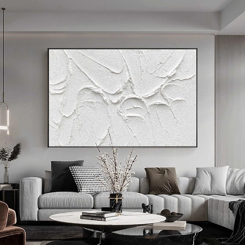 Large handmade 3D White Minimalist Beach Painting hand painted Textured Wall Art Ocean Wave Painting on Canvas Wabi-Sabi Wall Art painting for Living Room Painting Fashion Decor3