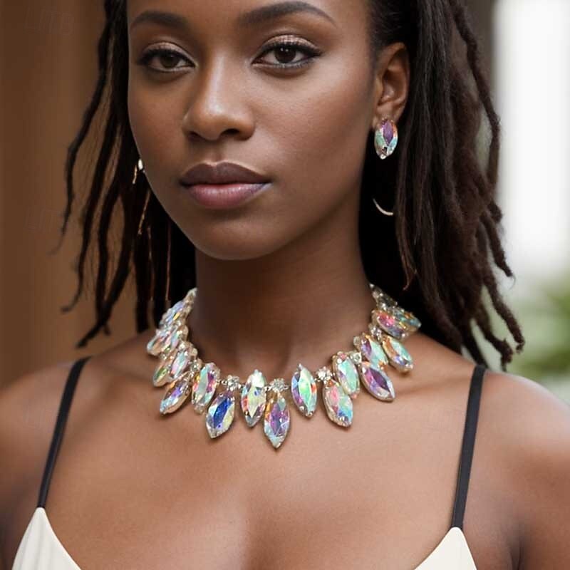 Bridal Jewelry Sets 1 set Zircon Rhinestone 1 Necklace Earrings Women's Elegant Stylish Colorful Cute Fancy Precious Diamond Water Drop Jewelry Set For Wedding Party