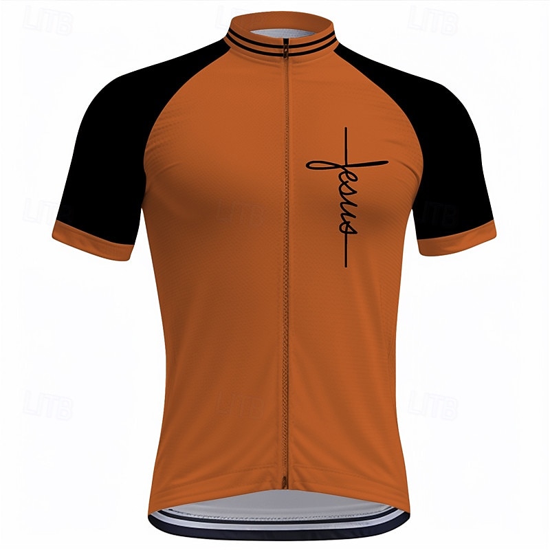 Men's Cycling Jersey Graphic Short Sleeve Bike Tee Tshirt Top with 3 Rear Pockets Mountain Bike MTB Road Bike Cycling Quick Dry Front Zipper Wicking Sports Blue Purple Orange Clothing Apparel