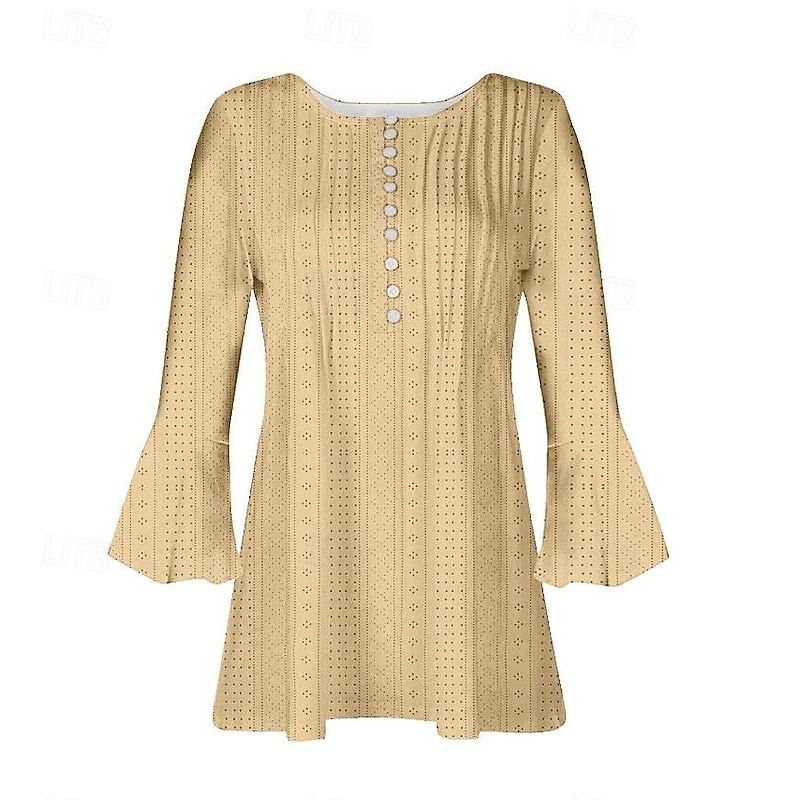 Women's Blouse Stylish Modern 3/4 Length Sleeve Regular Tops V Neck Work Daily Yellow Blue Purple Green Spring Fall3