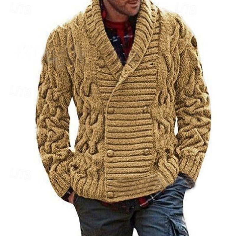 Men's Cropped  Sweater Cardigan Sweater Ribbed Knit Regular Button Up Pocket Color Block V Neck Vintage Classic Daily Wear Date Clothing Apparel Fall & Winter Army Green Black S M L2