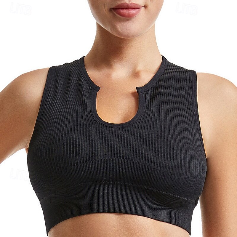 Women's Light Support Sports Bra Running Bra Wirefree Bounce Control Bra Top Padded Fitness Leisure Sports Running Breathable Lightweight Soft Aqua Blue Black White Solid Colored