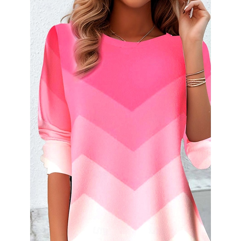 Women's T shirt Long Sleeve Crew Neck Long Sleeve Tunic Casual Print Regular Tops Daily Pink Spring Fall Prefall3