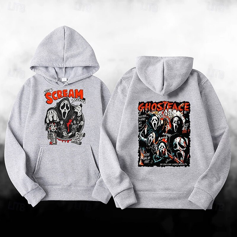 Halloween Scream Ghostface Skull Skeleton Hoodie Print Front Pocket Graphic For Couple's Men's Women's Adults' Halloween Carnival Masquerade Hot Stamping Halloween Casual Daily4