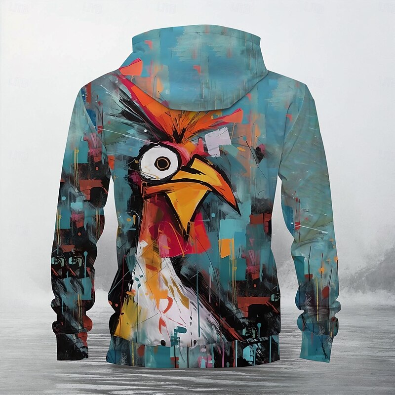 Men's Animal Funny Hoodie Hoodies Sweatshirt Fashion Long Sleeve Crew Neck Blue Fall Winter Designer2