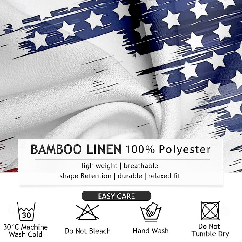 American Independence Day Men's American Flag Patriotic Button Up Shirt Long Sleeve Casual Vacation Daily Summer Spring &  Fall Grandad Collar Band Collar 3D Print Blue3