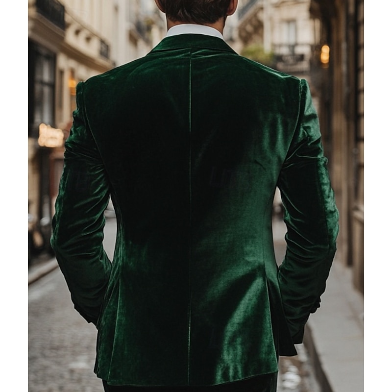 Men's Blazer Jacket Closure collar Vintage Party Velvet Solid Colored Blazer Burgundy Green Standard Fit Double Breasted Four-buttons3
