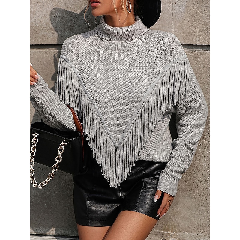 Women's Sweater Pullover Sweater Jumper Casual Sweater Casual Soft Solid Color Ribbed V Neck Tassel Knitted Long Sleeve Regular Tops Knit Outdoor Daily Weekend Blue Khaki Fall Winter 8