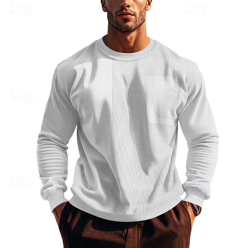 Men's Sweatshirt Black White Khaki Dark Gray Crew Neck Plain Patchwork Ribbed Front Pocket Sports & Outdoor Daily Holiday Polyester Streetwear Basic Casual Fall & Winter Clothing Apparel Hoodies3